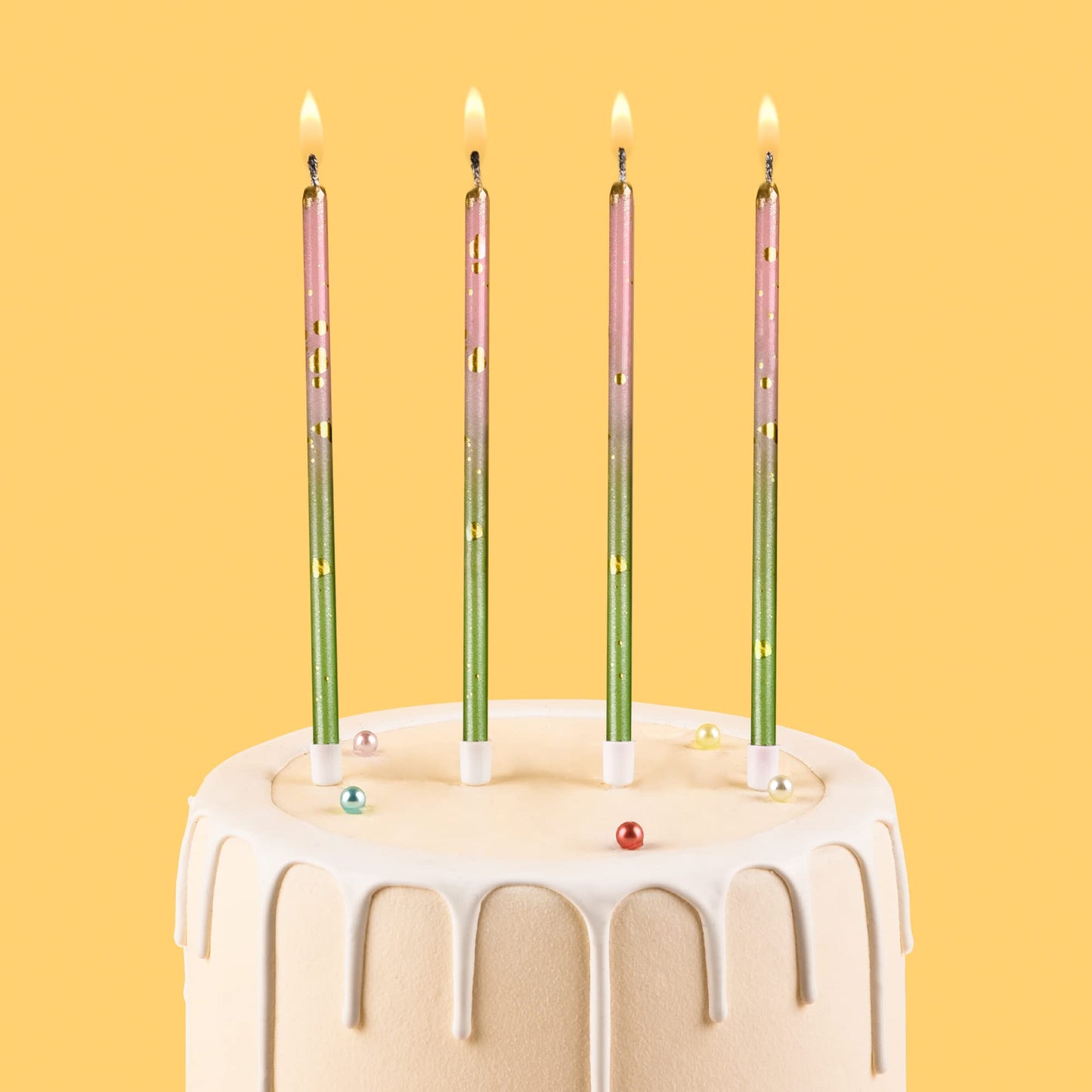 CAKE CODE 24-Count Pink Green Gold Long Thin Birthday Candles, Cake Candles, Birthday Parties, Wedding Decorations, Party Candle
