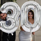 Toniful 40 Inch Silver Large Numbers Balloons Number 30 Digital 30 Helium Balloons, Foil Mylar Big Number Balloons For Birthday