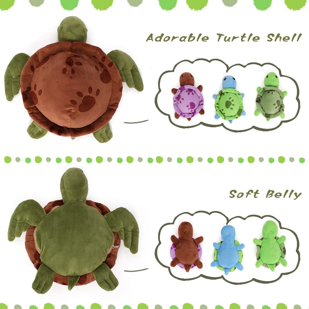 Muiteiur Sea Turtle Stuffed Animal Soft Mommy Turtle Plush Toy With 3 Babies Turtle Plushies Multicolored Stuffed Sea Turtle For Kids Girl Boy