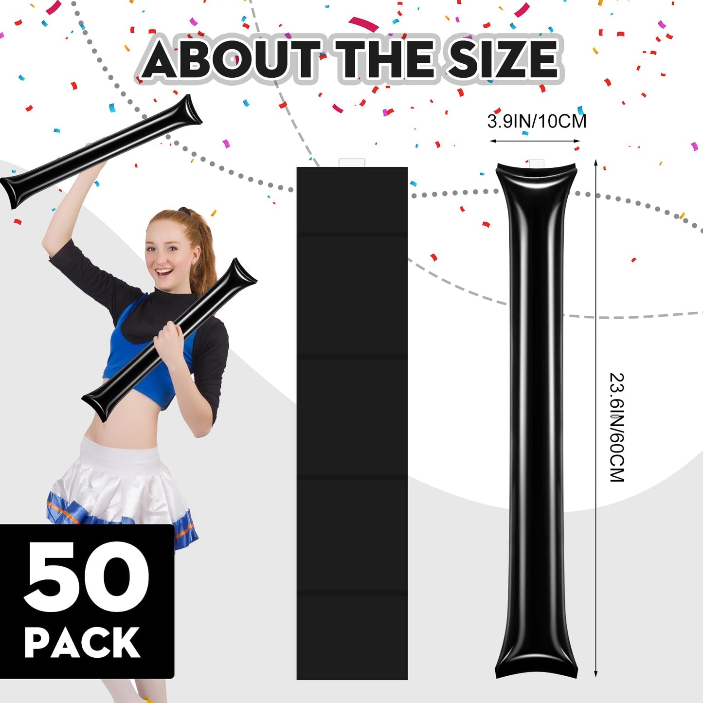 Cssopenss 50 Pcs Black Thunder Sticks Thicken Plastic Cheersticks Black Inflatable Thunder Sticks Sporting Events Team Spirit Ch