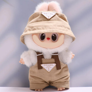 17cm Clothes Set(NO Doll), Hat & Overalls Set for 17cm Accessories Suit, Cute Clothes for Dress up Unique Style (Khaki)
