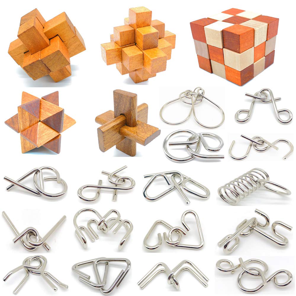 Guaishou Brain Teasers With The Puzzles 21Pcs Unlock Interlock Game Iq Test Toy 3D Wooden And Metal For Party Favor Kids Adults Challenge