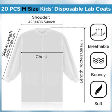 Jeyiour 20 Pack Disposable Lab Coats For Kids White Scientist Costume Kids Lab Coat Scientist Bulk Toddler Doctor Costume With E