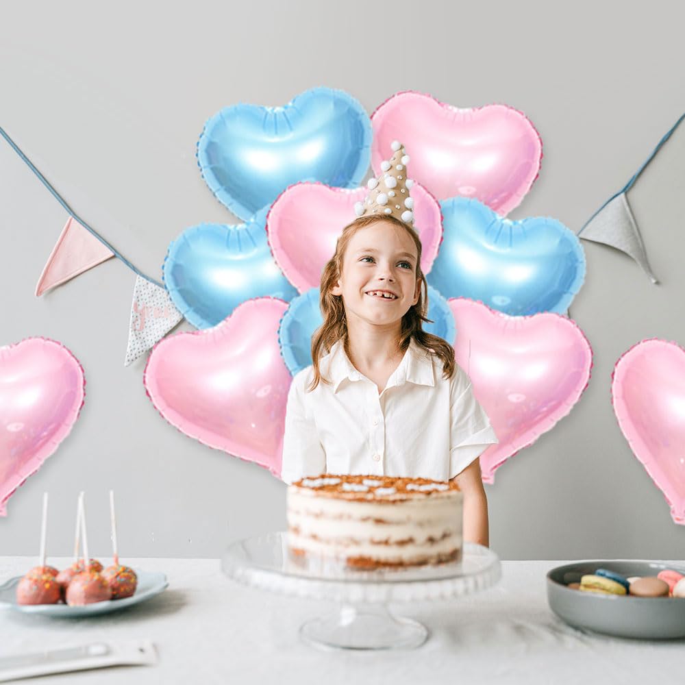 AnnoDeel 20pcs Blue Pink Heart Foil Balloons, 18inch Blue Heart Balloon and Pink heart Mylar Balloons for Love Heart Balloon Val