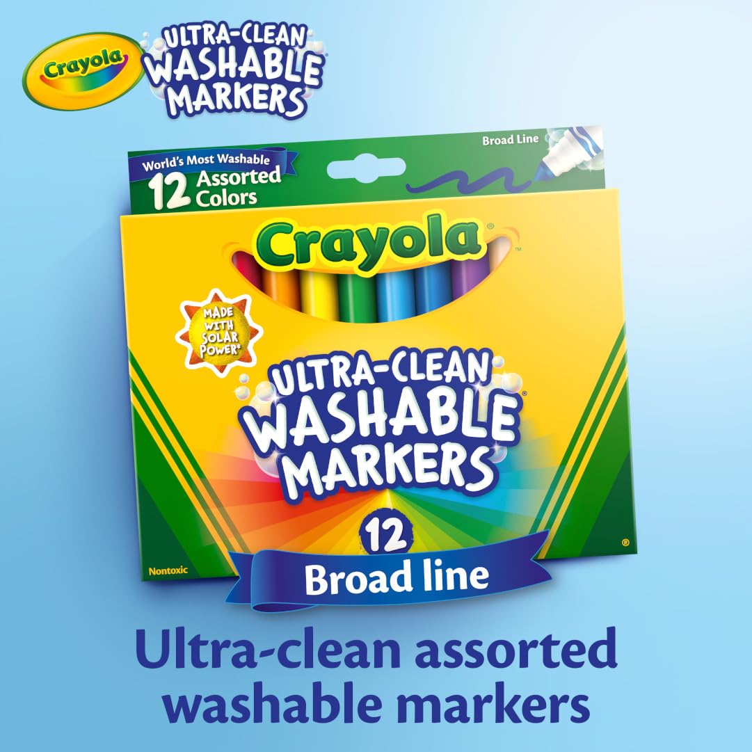Crayola Ultra Clean Fine Line Markers (12ct), Washable Markers for Kids, Arts & Crafts, Coloring Book Markers, Toddler Gifts