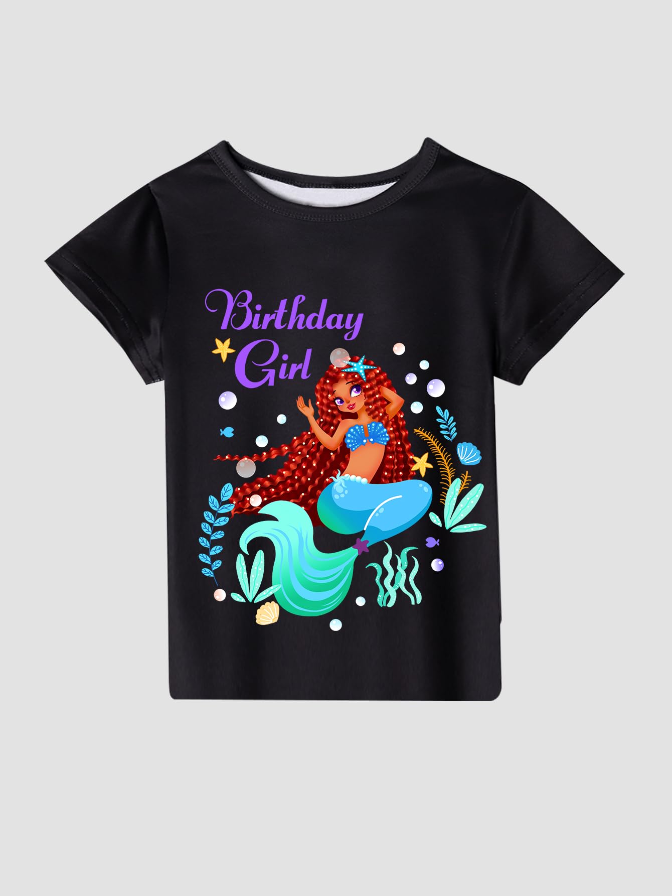 Doctor Unicorn Birthday Girls Mermaid Outfit Set Costume Tutu Skirt Dress, Mermaid Birthday Shirt, Headband & Satin Sash (Black-3, 6-7 Years)