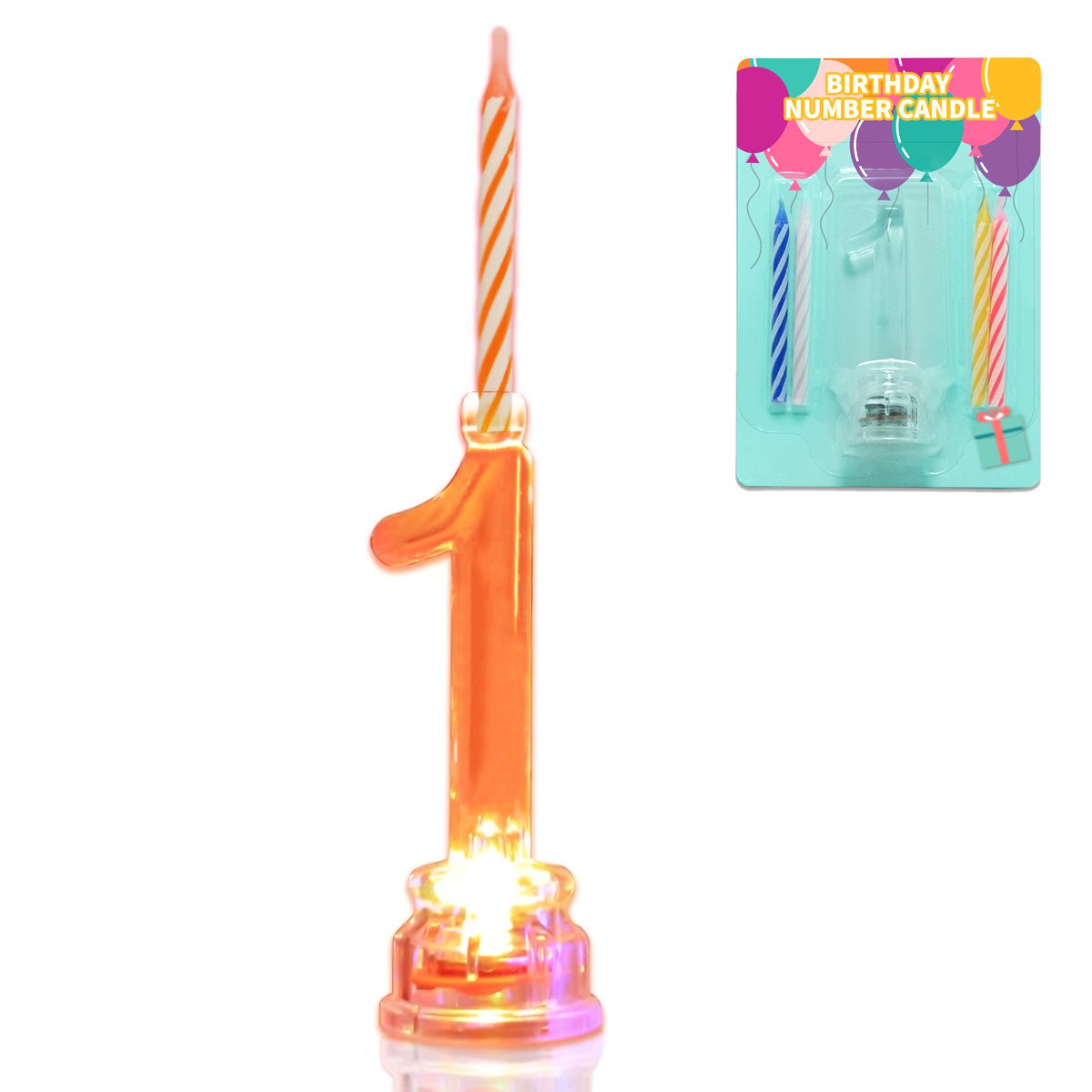 Novelty Place Birthday Number Candle Set, Flashing Multicolor Changing LED Birthday Cake Topper with 4 Wax Candles (Number 1)