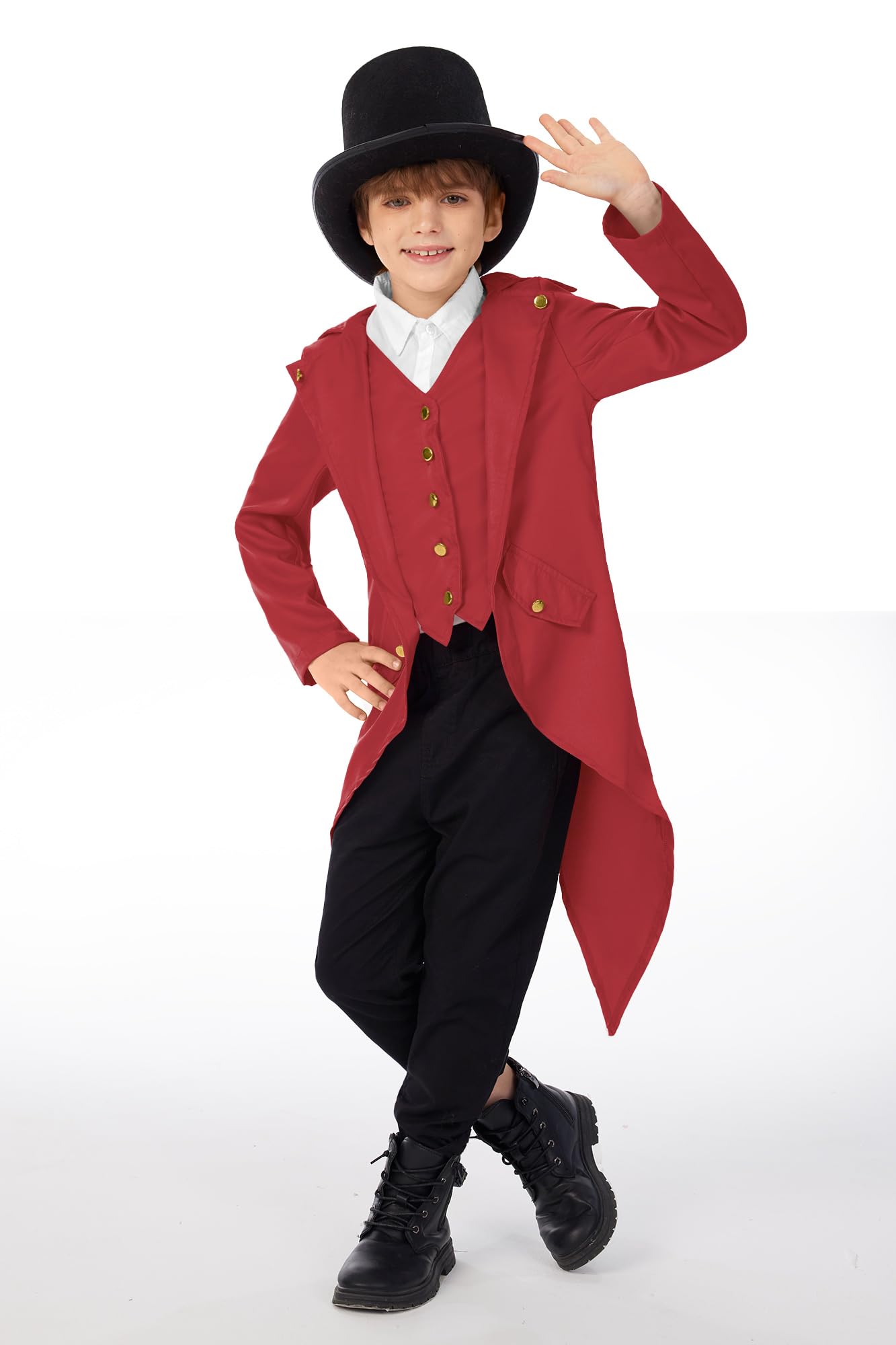 Halloween Kid Boys Medieval Wily Wonk Renaissance Steampunk Outfit Pirate Vintage Frock Coat Red 6 Years