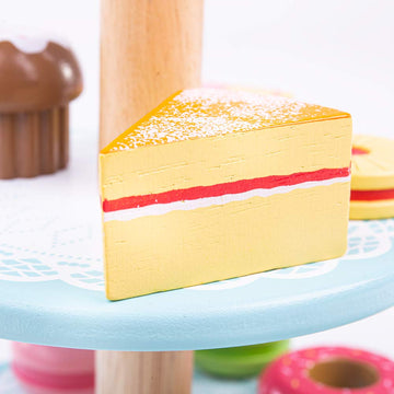 Bigjigs Toys Wooden Cake Stand with 9 Wooden Play Food Cakes - Quality Toy Food for Toddlers & Children, Perfect Kids Wooden Kit