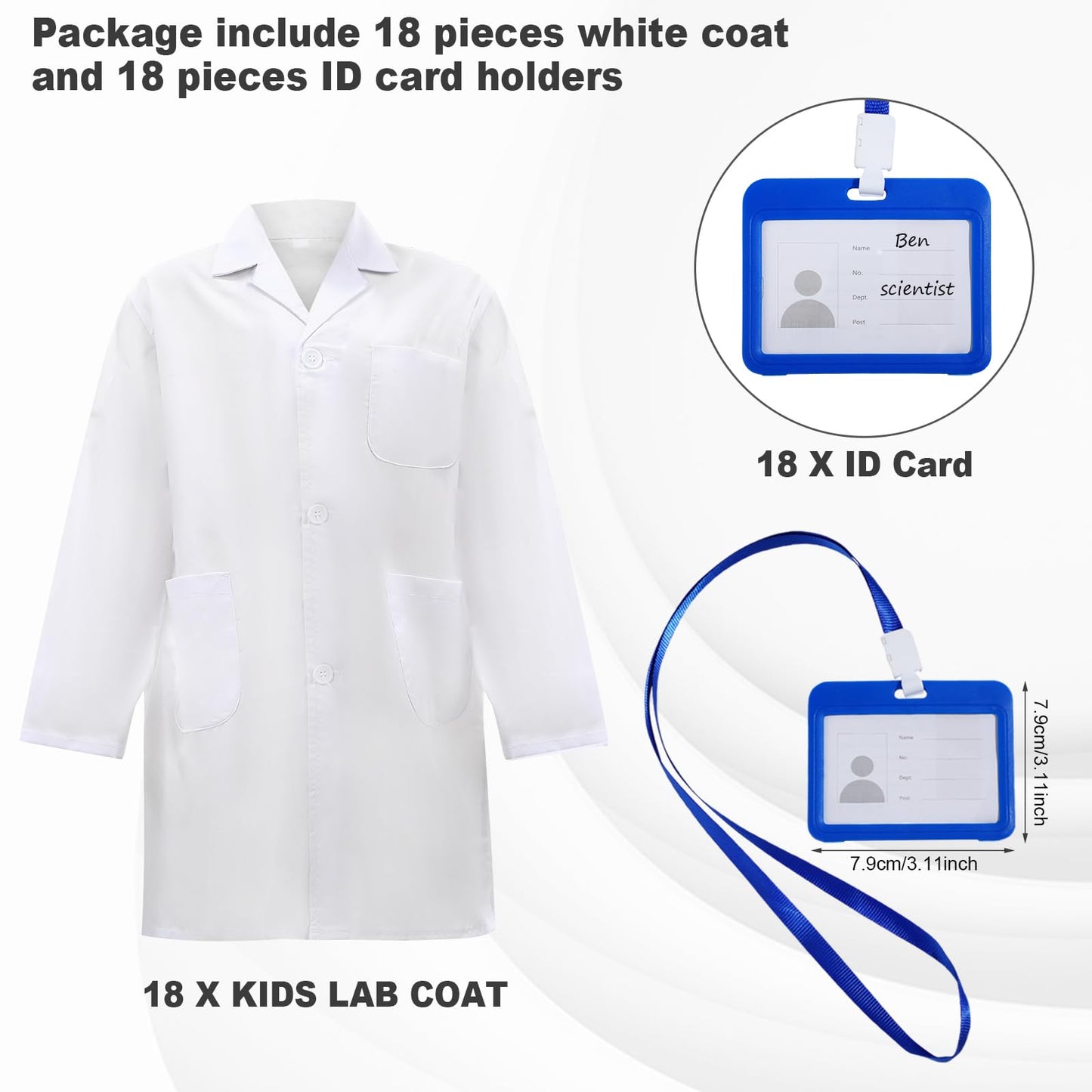 Liitrsh 18 Set Lab Coats For Kids White Scientists Costume With Id Card For Children Doctor Role Play Career Day Christmas (X-La