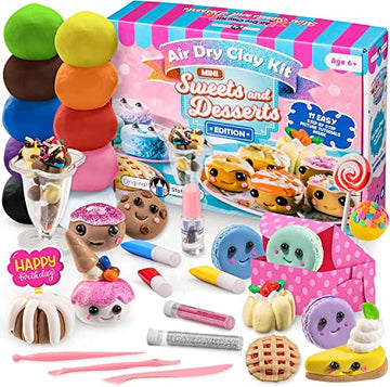 Original Stationery Mini Sweets & Desserts Air Dry Clay Kit, 10 Vibrant Colors Of Air Dry Clay For Kids And Over 30 Pieces In This Diy Kit To Make Miniature Clay Food With Modeling Clay For Sculpting