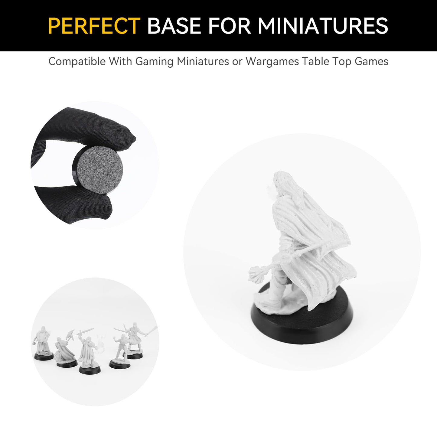100Pcs 25Mm/0.98Inch Textured Plastic Black Round Miniature Bases, Model Base For Gaming Miniatures Or Wargames Table Top Games