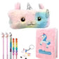 Hisupari Unicorn Stationery Gift Set For Kids | Fur Pouch, Unicorn Pens, Rainbow Pens, Fur Diary & Unicorn Keychain | Cute Schoo
