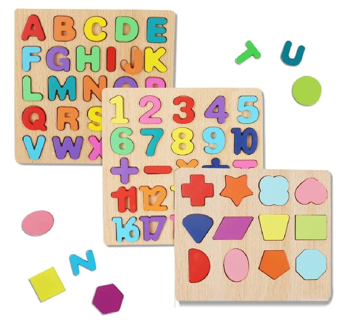 Space Enterprises Wooden Learning Educational Game Board For Kids, Puzzle Toys For 2 Years Old Boys & Girls (Alphabets, Numbers 