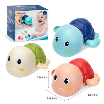 Padonise 3 Pack Bath Toys For Toddlers 1-3, Cute Swimming Turtle Bath Toys For 1 2 Year Old Boy Girl Gifts, Animal Floating Wind Up Bathtub For Kids, Preschool Toddler New Born Infant Water Pool Toys
