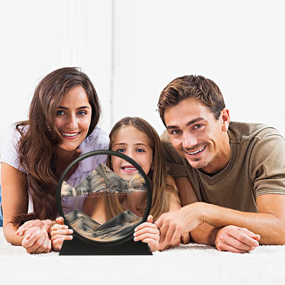 Muyan Moving Sand Art Picture Sandscapes in Motion Round Glass 3D Deep Sea Art for mature-themed Kid Large Desktop Toys (Black  7 Inch)