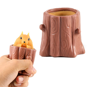 Magic Squirrel Stress Relief Toy Oricraft Surprise Stump Animal Squirrel Cup For Anxiety Relief, Adhd Squeeze Out The Surprises And Heal The Emotions, Sensory Toy For Autism(Brown)
