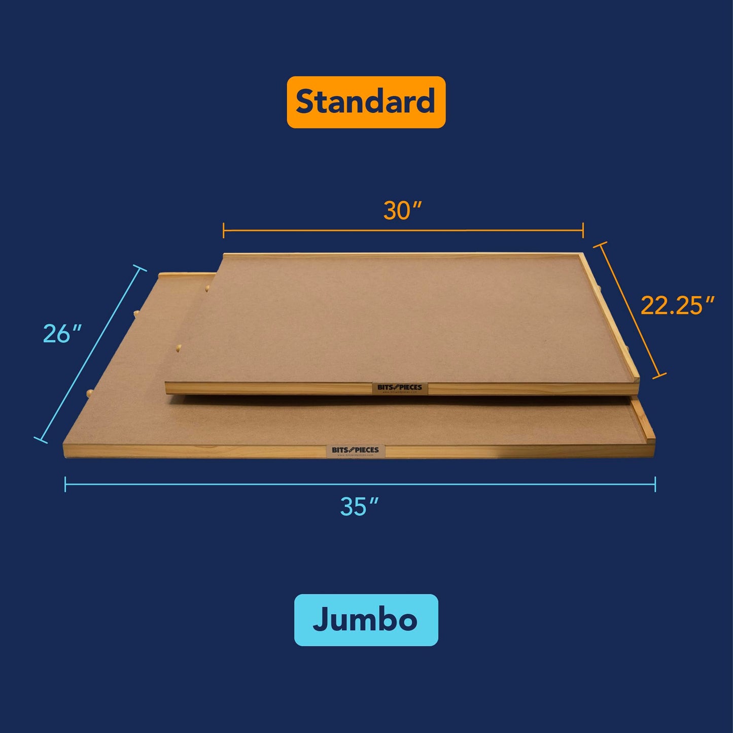 Bits and Pieces 1000 Piece Puzzle Board with Drawers - Wooden Organizer Table, 22.25"x30", Non-Slip Surface, Model 47271