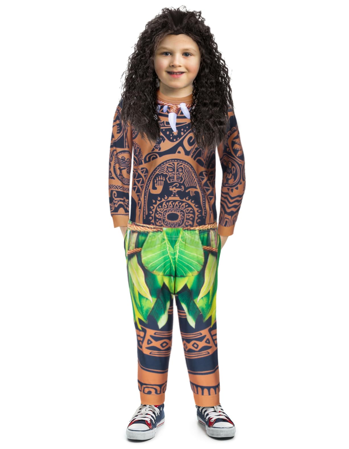 Mavoka Boys Costume Polynesia for Kids Halloween Party Cosplay 7-8 Years Brown