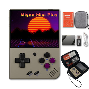 Fingerevo Miyoo Mini Plus Handheld Game Console 3.5-Inch 640 * 480 Ips Screen 3000Mah Miyoo-Mini+ With Portable Case Retro Gray