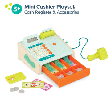 B. toys- Cashier Playset- Pretend Play Cash Register - Play Money, Calculator, Scanner - Role-Play Cashier Set - Learning Toys f