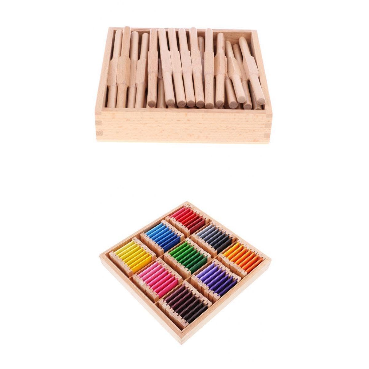 Merishopp Montessori Material Toy 45 Wooden Shuttles Set & 63 Color Cards Big Box Set | Toys & Hobbies | Preschool Toys & Prete