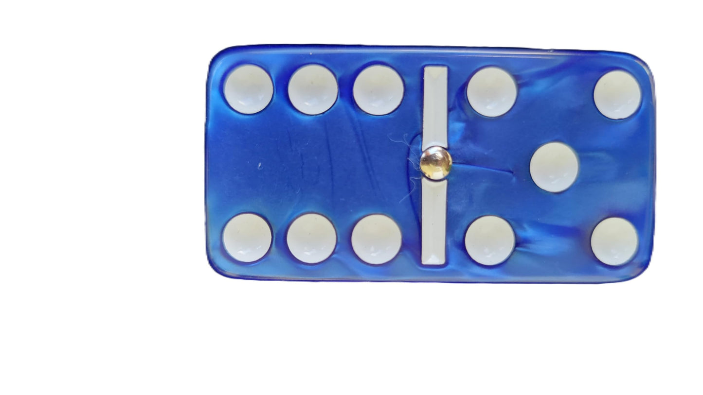 Marion Domino Double 6 Set - Dark Blue Marbleized Acrylic with Spinners in Black Velvet Case