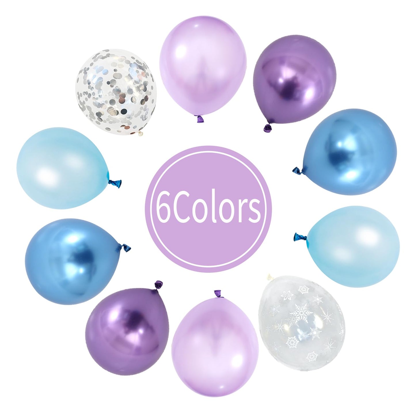 Dagelar Frozen Balloons Set, Pearl Purple Blue Metallic Purple Blue Snowflake Latex Balloon With Silver Confetti Balloons For Wi