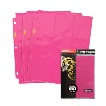 Bcw Double-Sided 9-Pocket Pages Holder - 10 Pink Pages | Trading Card Binder Sheets | Secure Side Loading | Ideal Card Storage A