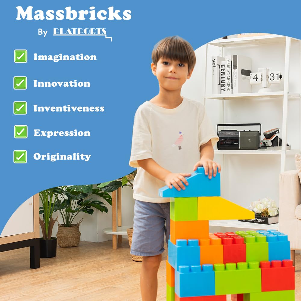 Massbricks Jumbo Plastic Building Blocks - 48 Pieces Giant Toddler Bricks Kids, Boys, Girls Age 1-8 Play Large Educational, Cons