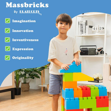Massbricks Jumbo Plastic Building Blocks - 48 Pieces Giant Toddler Bricks Kids, Boys, Girls Age 1-8 Play Large Educational, Cons