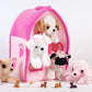 Unipak Sfs Gift Bundle - 12' Plush Pink Dog House Carrying Case With Five (5) Stuffed Animal Dogs (Pink Poodle, Pug, Chihuahua, Beagle, And White Terrier) + Five Mini Puppy Figures