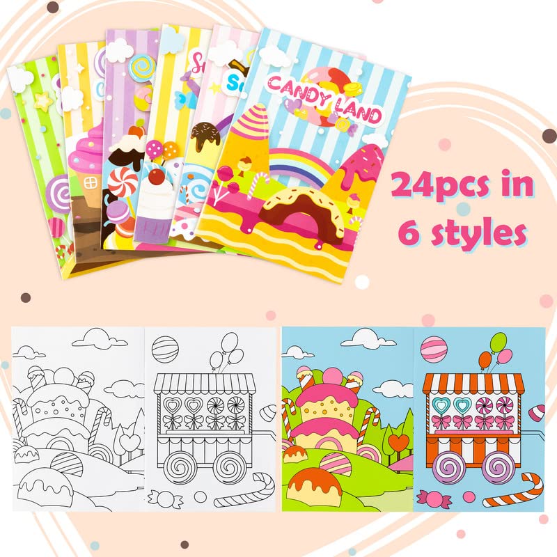 ANGOLIO 24Pcs Candyland Kids Coloring Books Bulk Coloring Activity Books, Color Your Own Candy Land DIY Carfts for Boys Girls, E