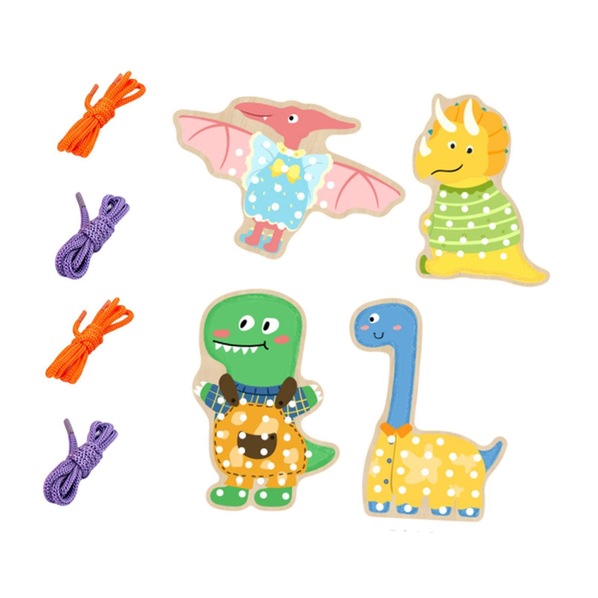 ZOOMELLA Wooden Animal Lacing Toy Learning Sewing Educational For Kids Children Gifts Dinosaur