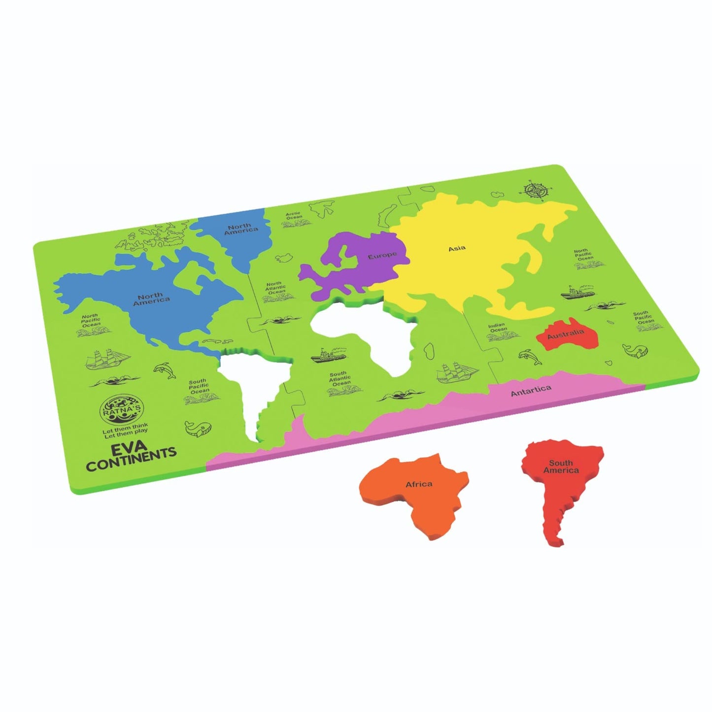 RatnaS Eva Continents Jumbo Pieces Framed Puzzle Size 58.5 X 33.5 Cm Along With Information Manual For Kids To Learn & Play