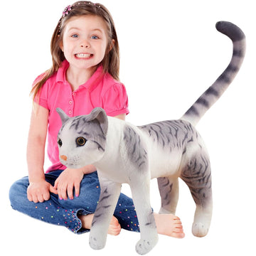 Elainren Realistic Gray Tabby Cat Plush Orange Kitten Toy Lifelike American Shorthair Cat Brown Kitty Stuffed Animals Dolls Gift