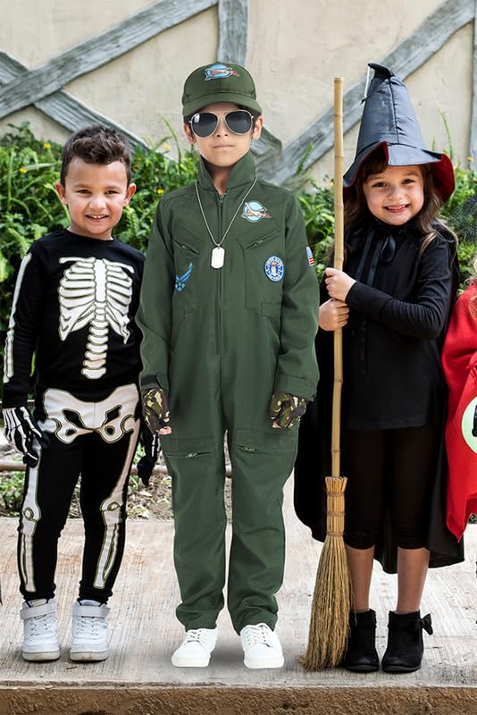Zoruis Pilot Costume For Children, Top Air Force Aircraft Cosplay Costume With Cap, Glasses, Gloves, Pendant For Halloween Party