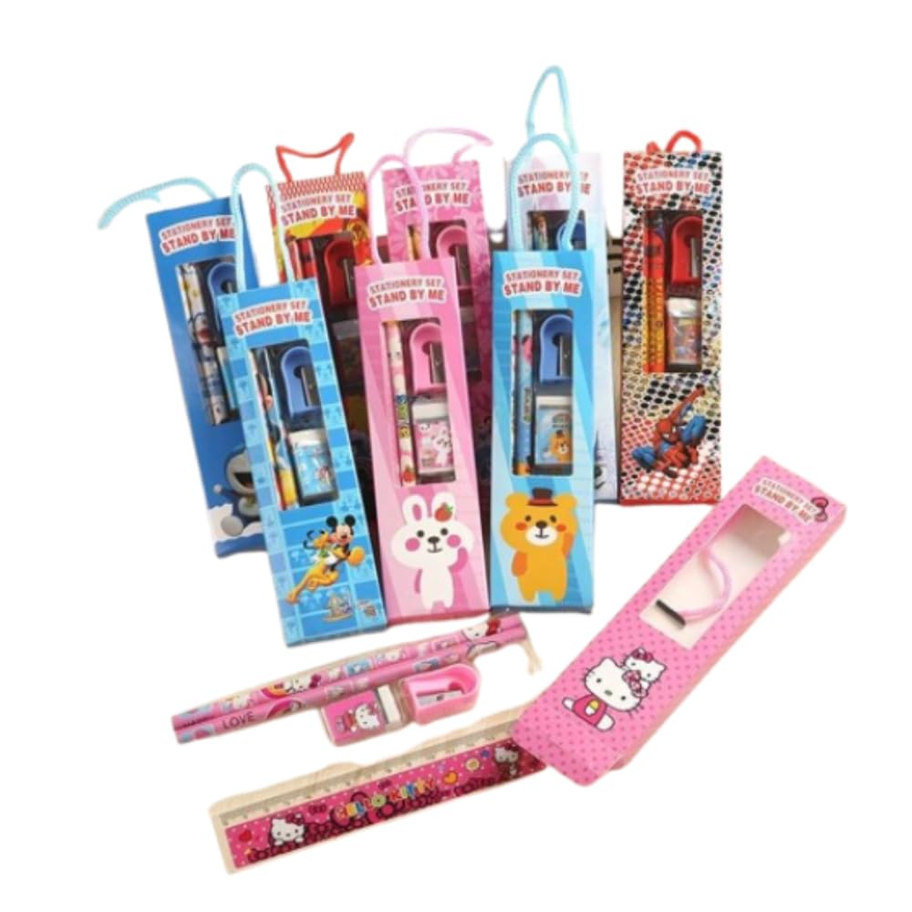 Clazycraft Pack Of 12  Return Gifts For Birthday Party, Includes Pencil, Ruler, Eraser & Sharpener, School Stationary Kit For B