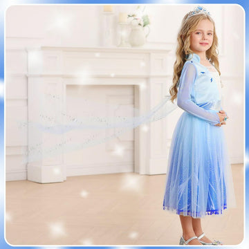 Luzlen Girls Princess Costume Kids Queen Halloween Cosplay Party Blue Dress With Accessories, 2-3 Years(Label 100)