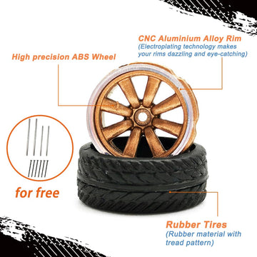 1/64 Wheels Front Small Rear Big For Muscle Cars Or Sports Cars,4 Sets/Pack,Fan Shaped Spokes,Abs Wheels With Rubber Tire Rivet