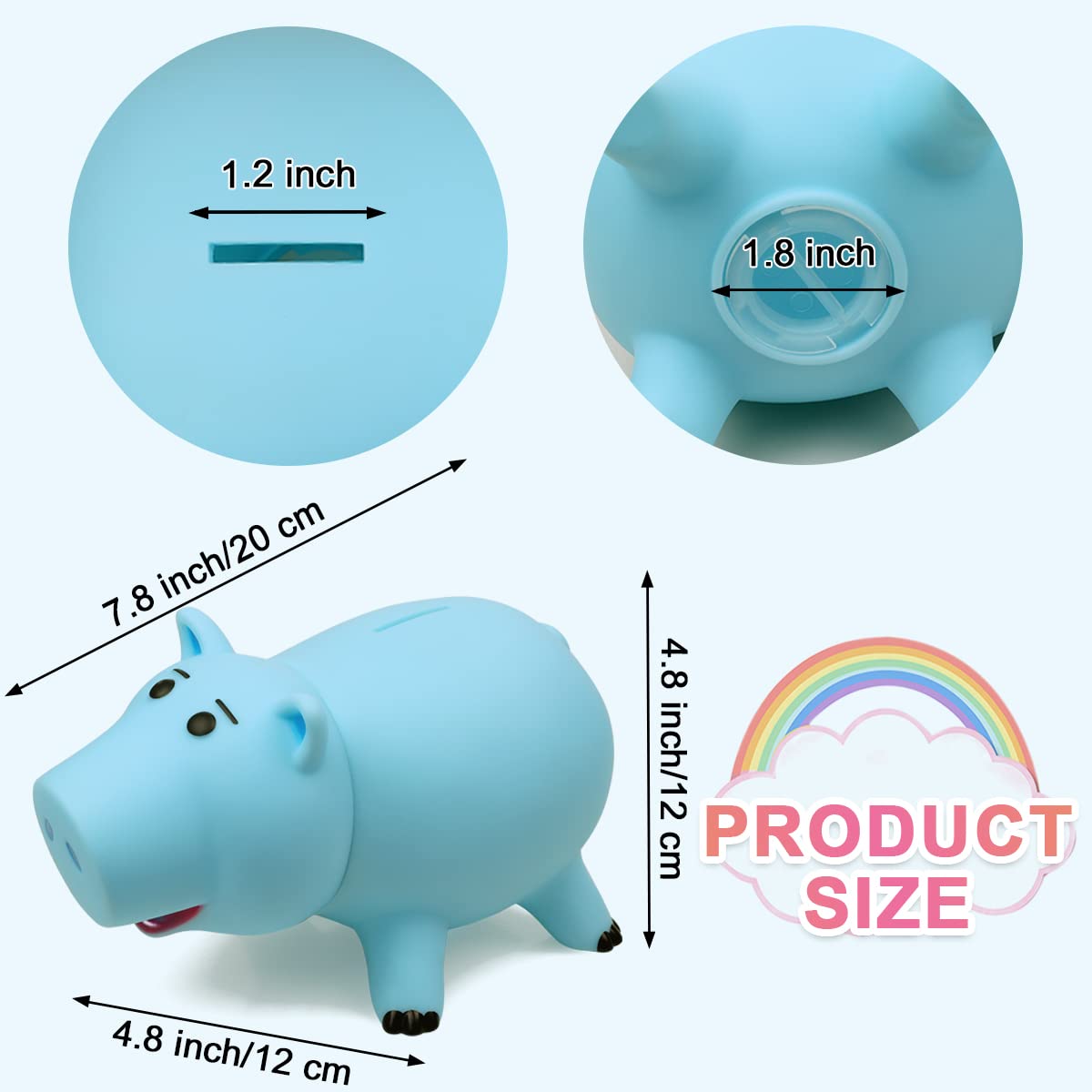 PHOCAS Hamm Piggy Bank Cute Blue Pig Money Box Plastic Saving Coin Box Money Bank for Kids Christmas Birthday Gift with Gift