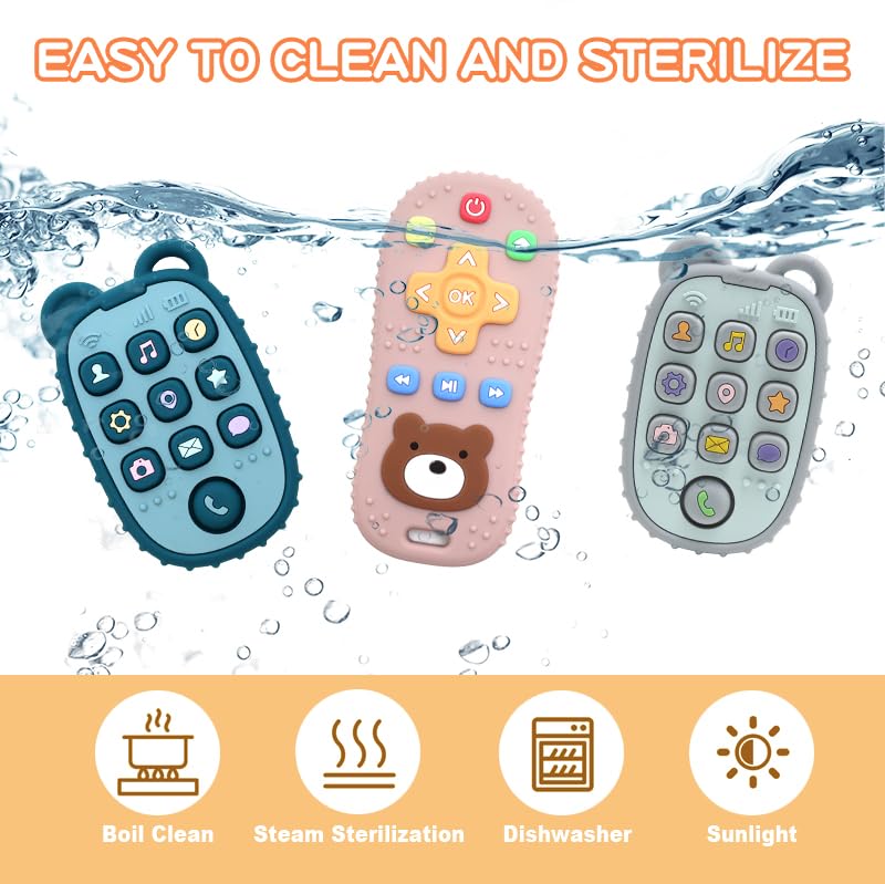 HippoBaby 2-Pack Silicone Teethers - Remote Control & Phone Teething Toys with Popper Buttons  BPA-Free  CPC Certified Baby Essentials for Infants & Toddlers (Remote/Phone - Light Pink/Deep Pink)