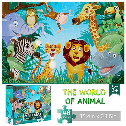 IFLOVE Jumbo Floor Puzzle - 48 Piece Animal Jigsaw for Kids Ages 3-6, Cardboard, Educational Development Toy, Model 88133