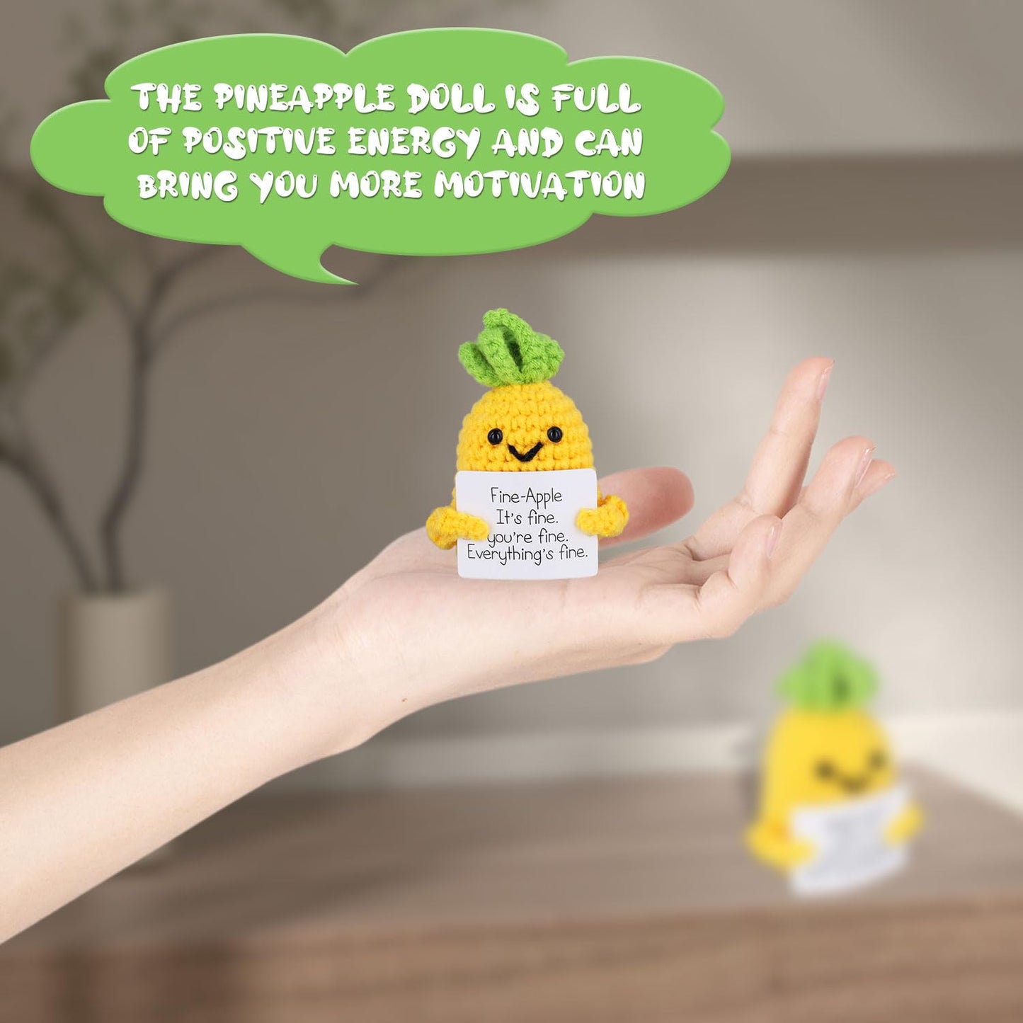 2Pcs Funny Positive Pineapple, 2.76 Inch Knitted Crochet Pineapple Doll Creative Emotional Support Pineapple With Encouragement Card Positive Potato For Party Decor Gift