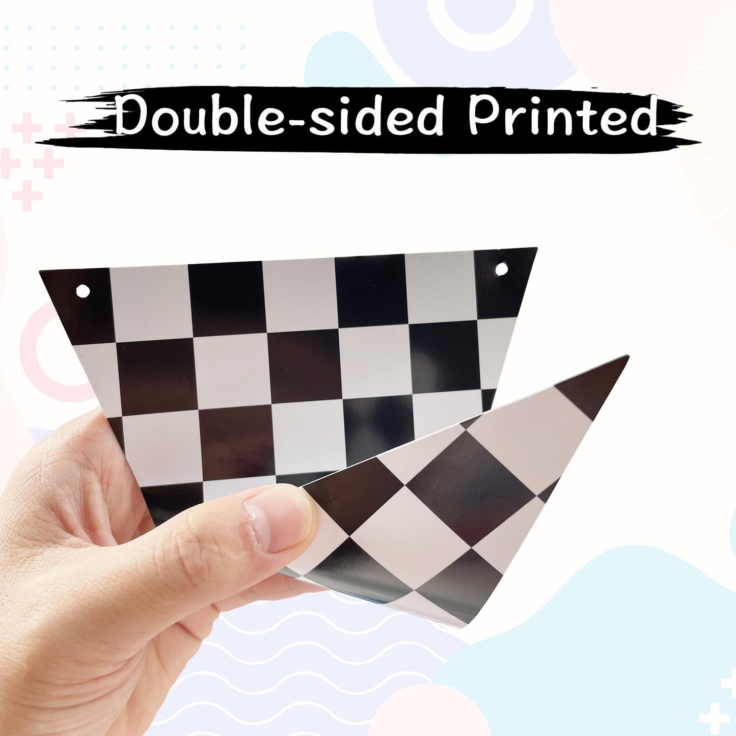 VILIFEVER 2 Pieces Black and White Checkered Flags Banner, Double Sided Checkered Pennant Banner for Racing Party Decorations Ra
