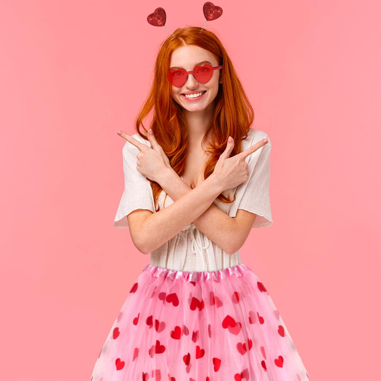 Hikkcos Pink Tutu Costume for Women - Valentine's Day Cupid Outfit with Heart Headband & Sunglasses, Medium, Polyester