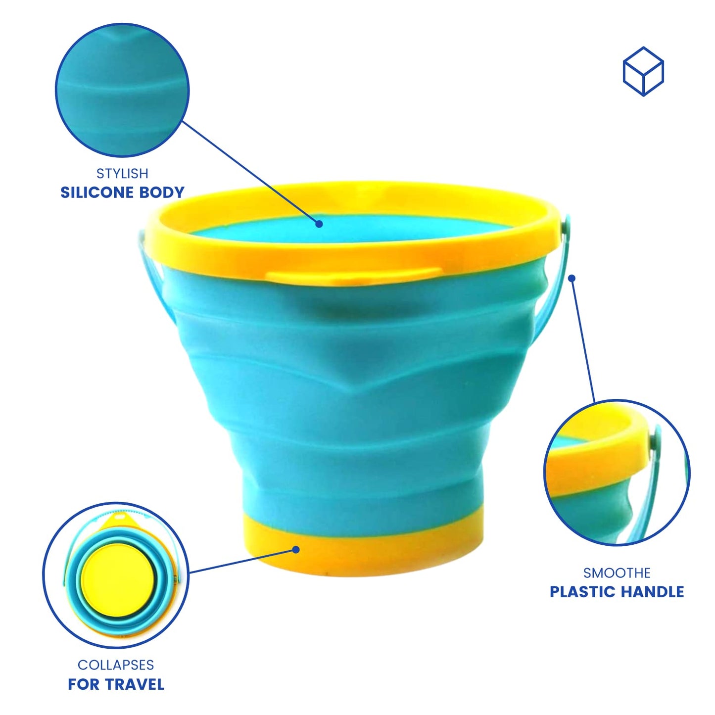 Gosu Toys Foldable Sand Bucket Expandable Sand Pail Square and Circle for Beach Multi Purpose for Kids Collapsible Silicone Buck