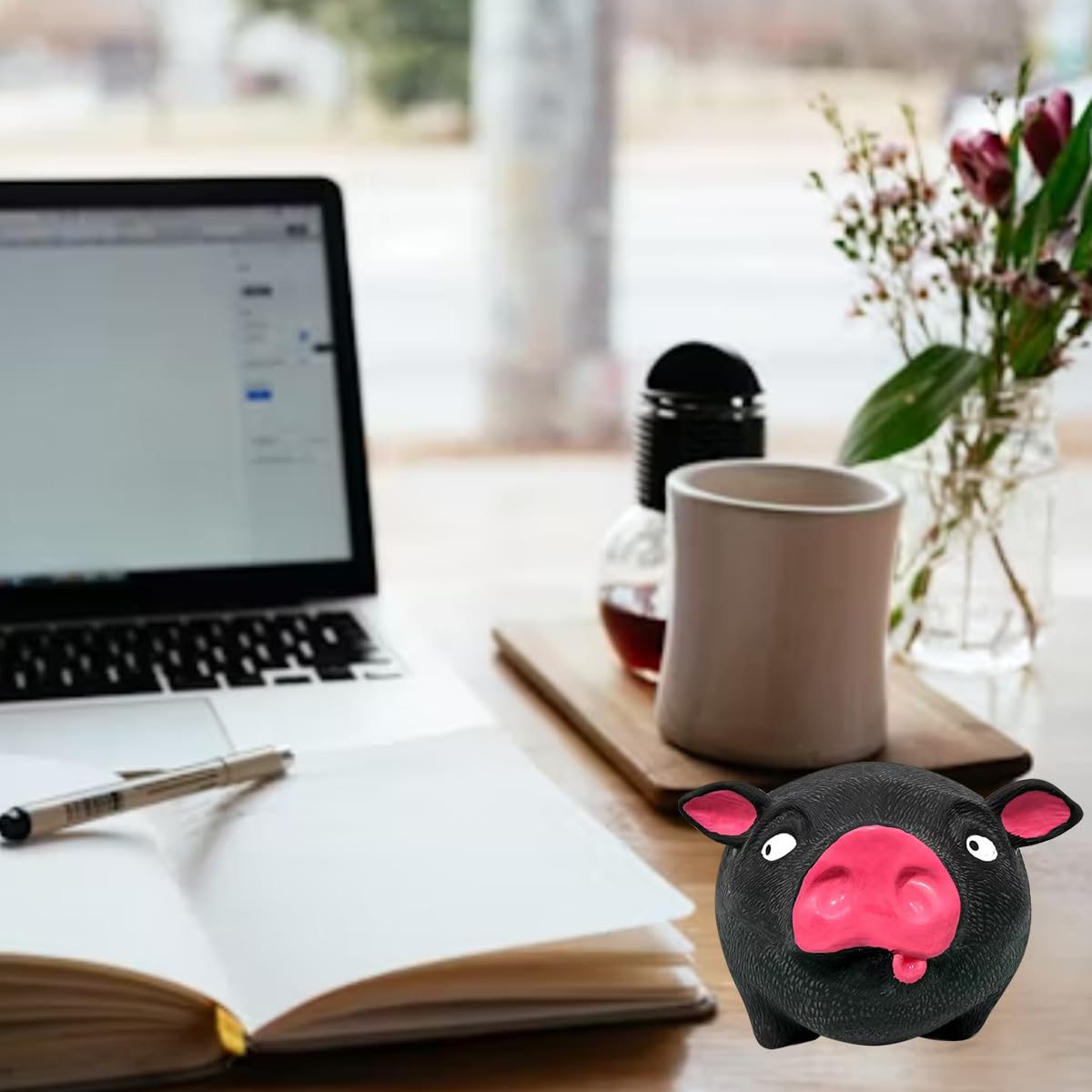 Ahycs Squishy Pig Toy - Black Pig Stress Toys, Novelty Pig Squeeze Toys For Kids Adults, Funny Pig Sensory Stress Toy For Decomp