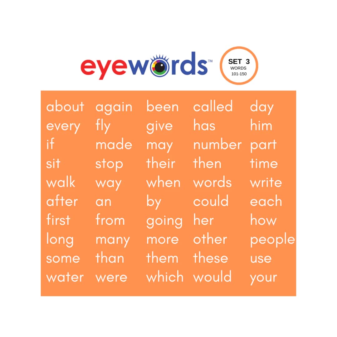 Eyewords - Multisensory Sight Word Phonics Flash Cards - Kinesthetic Learning Approach, Set #3, Words 101-150