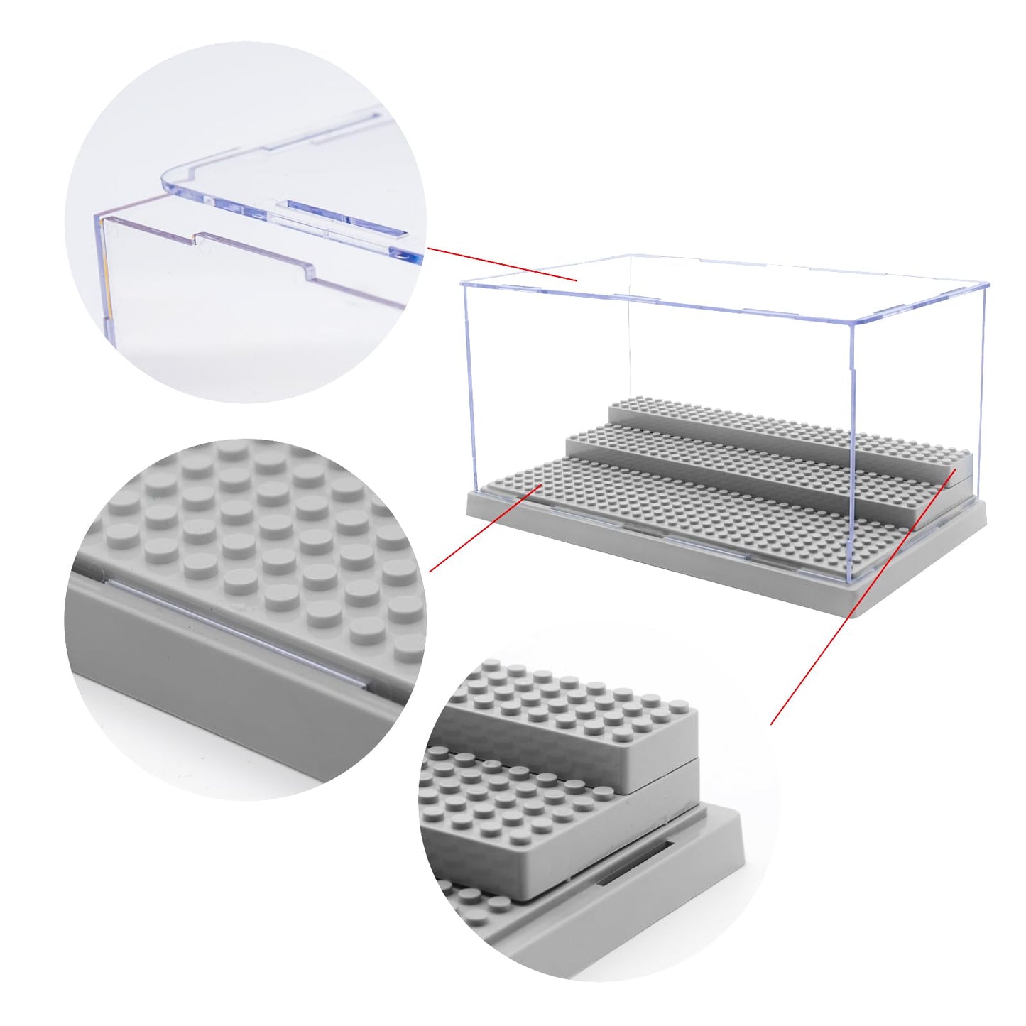 Minifigure Display Case For Action Figures Blocks, Dustproof Acrylic Display Box Storage With 3 Movable Steps For Collection Mod